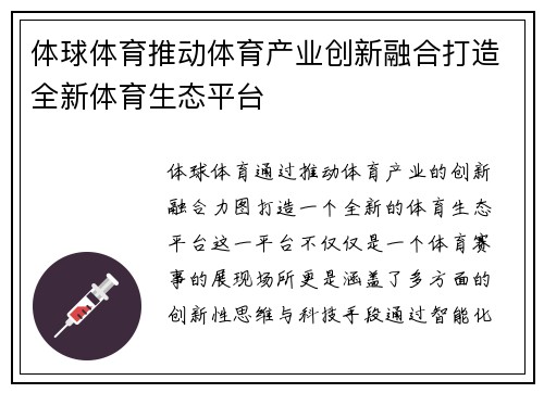 体球体育推动体育产业创新融合打造全新体育生态平台